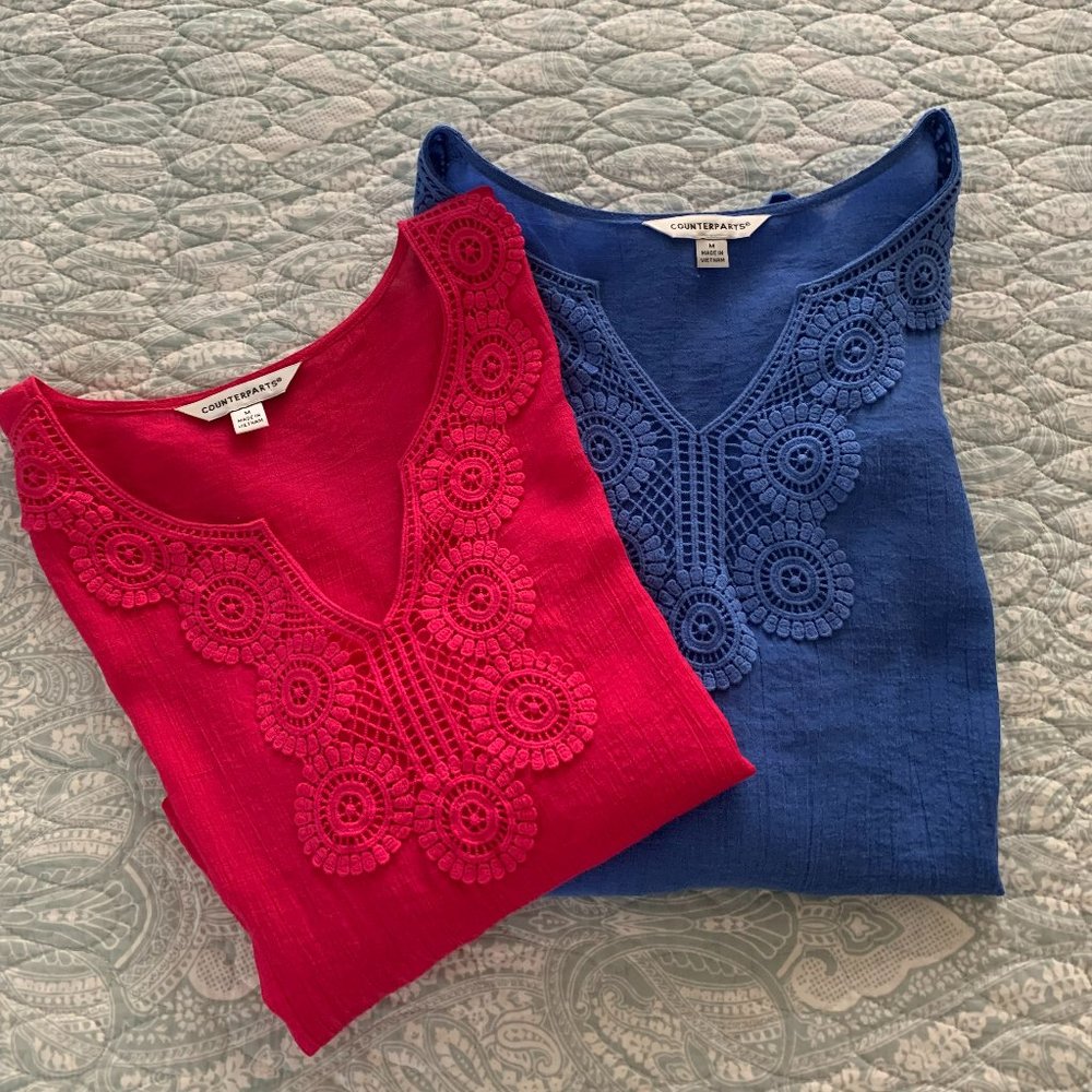 Counterparts Tunic Tops – Lot of 2 – pink and blue